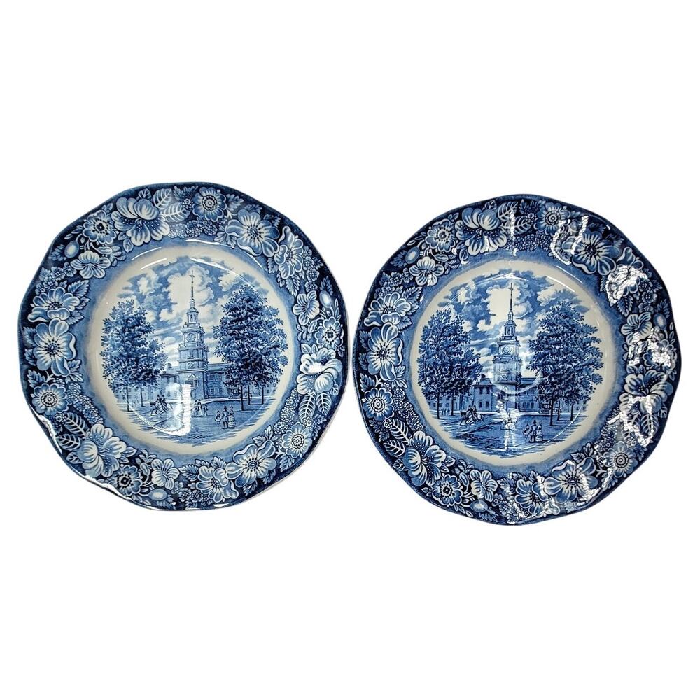 Staffordshire Vintage Liberty Blue 1776 Colonial Transferware 2 Dinner Plate 6-8